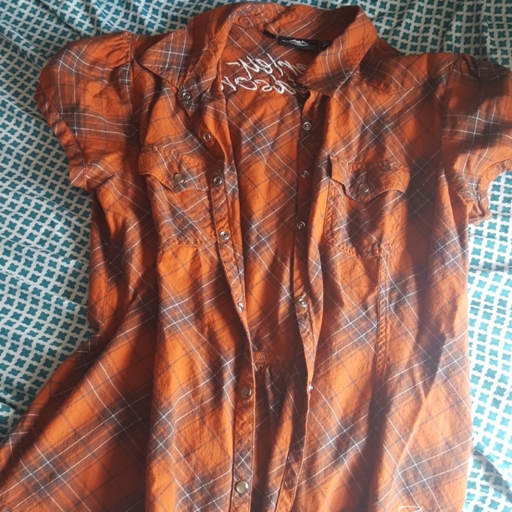 Button up plaid Harley Davidson shirt